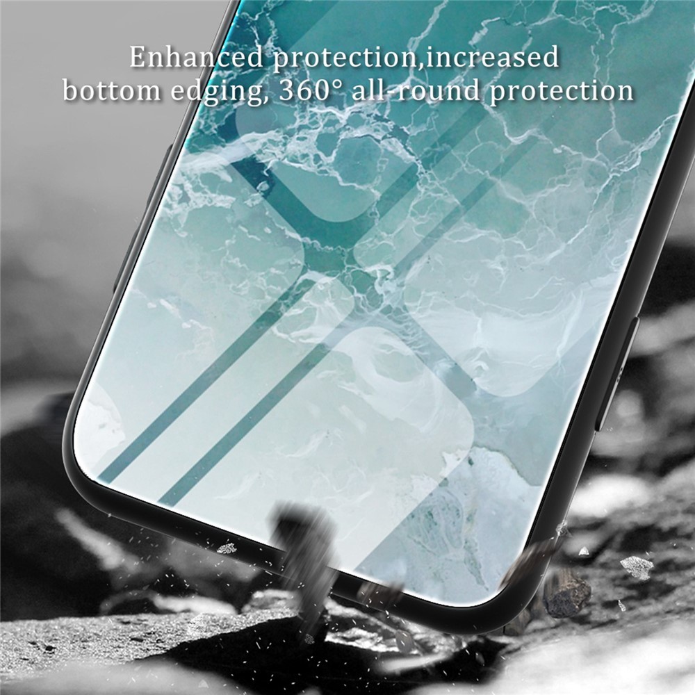 For iPhone 14 Max 6.7 inch Fall Resistant Phone Case Tempered Glass + PC + TPU Marble Pattern Cover - DL01-4