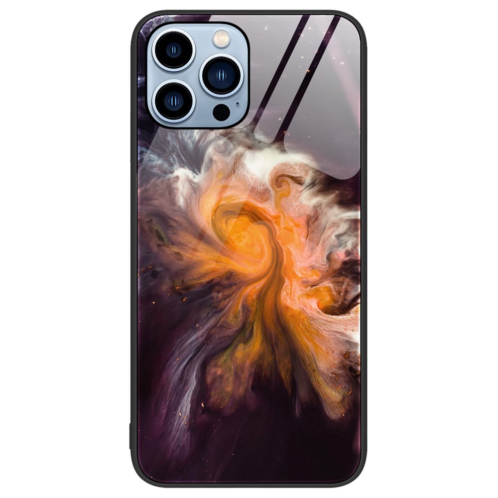 For iPhone 14 Pro 6.1 inch Wear-Resistant Phone Case Tempered Glass + PC + TPU Stylish Marble Pattern Shell - DL01-1