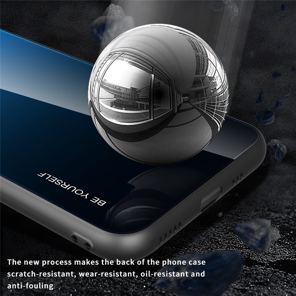 For iPhone 14 Max 6.7 inch Gradient Color Design Phone Case Tempered Glass + PC + TPU Anti-scratch Protector - Blue / Black-5