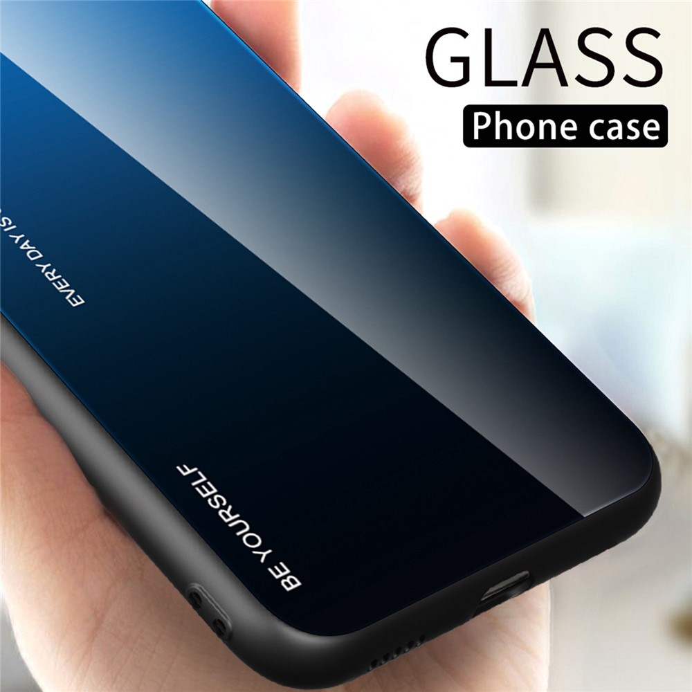 Gradient Color Design Case for iPhone 14 Pro 6.1 inch, Anti-shock Tempered Glass + PC + TPU Phone Protector - Blue / Black-2