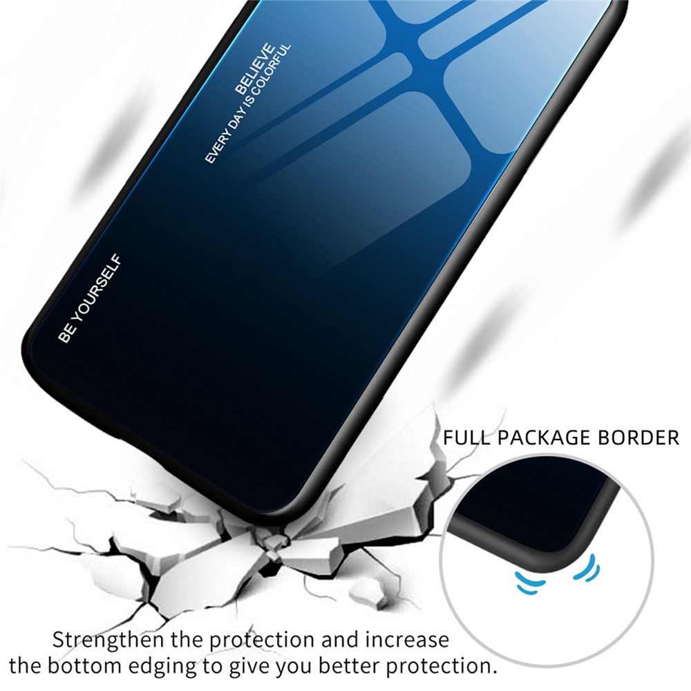 Gradient Color Design Case for iPhone 14 Pro 6.1 inch, Anti-shock Tempered Glass + PC + TPU Phone Protector - Blue / Black-3