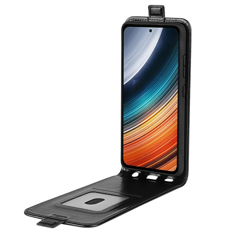 For Xiaomi Poco F4 5G / Redmi K40S 5G Vertical Flip Crazy Horse Texture PU Leather Cover Card Holder Phone Case - Black-2