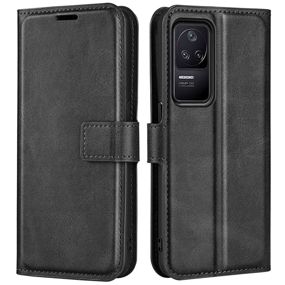For Xiaomi Poco F4 5G / Redmi K40S 5G Textured PU Leather Stand Wallet Case Square Magnetic Clasp Protective Phone Cover - Black-1