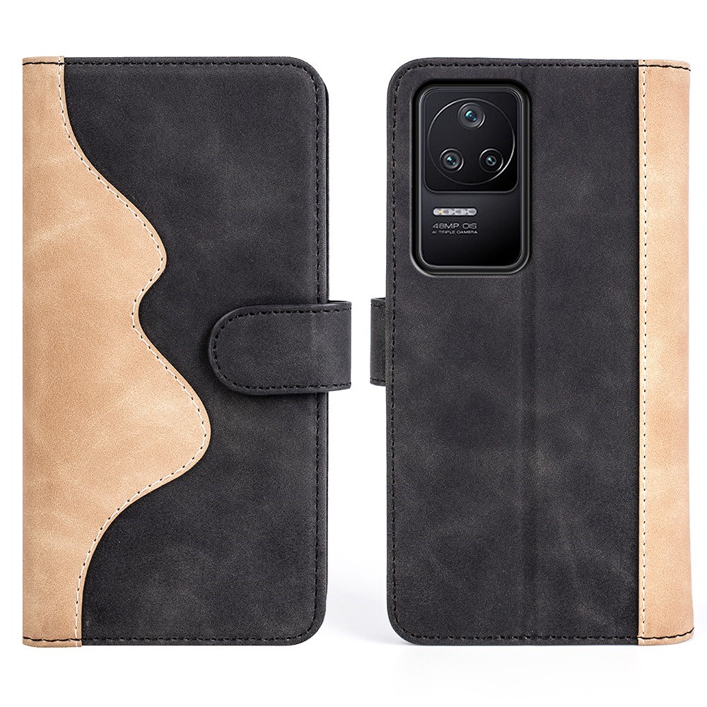 For Xiaomi Poco F4 5G / Redmi K40S 5G PU Leather Color Splicing Phone Case Stand Wallet Folio Flip Anti-drop Cover - Black-1