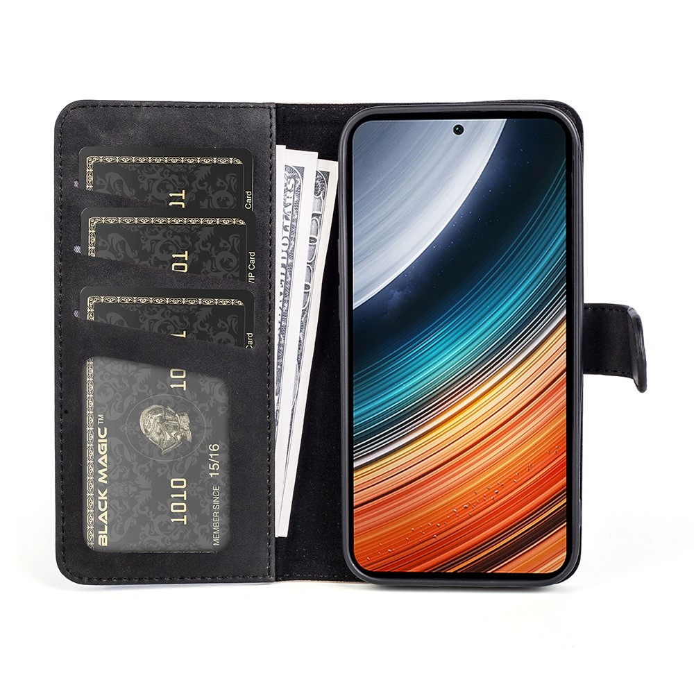 For Xiaomi Poco F4 5G / Redmi K40S 5G PU Leather Color Splicing Phone Case Stand Wallet Folio Flip Anti-drop Cover - Black-2