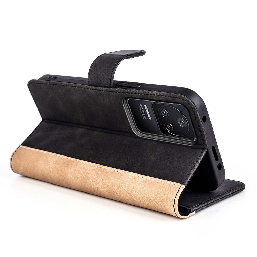 For Xiaomi Poco F4 5G / Redmi K40S 5G PU Leather Color Splicing Phone Case Stand Wallet Folio Flip Anti-drop Cover - Black-3