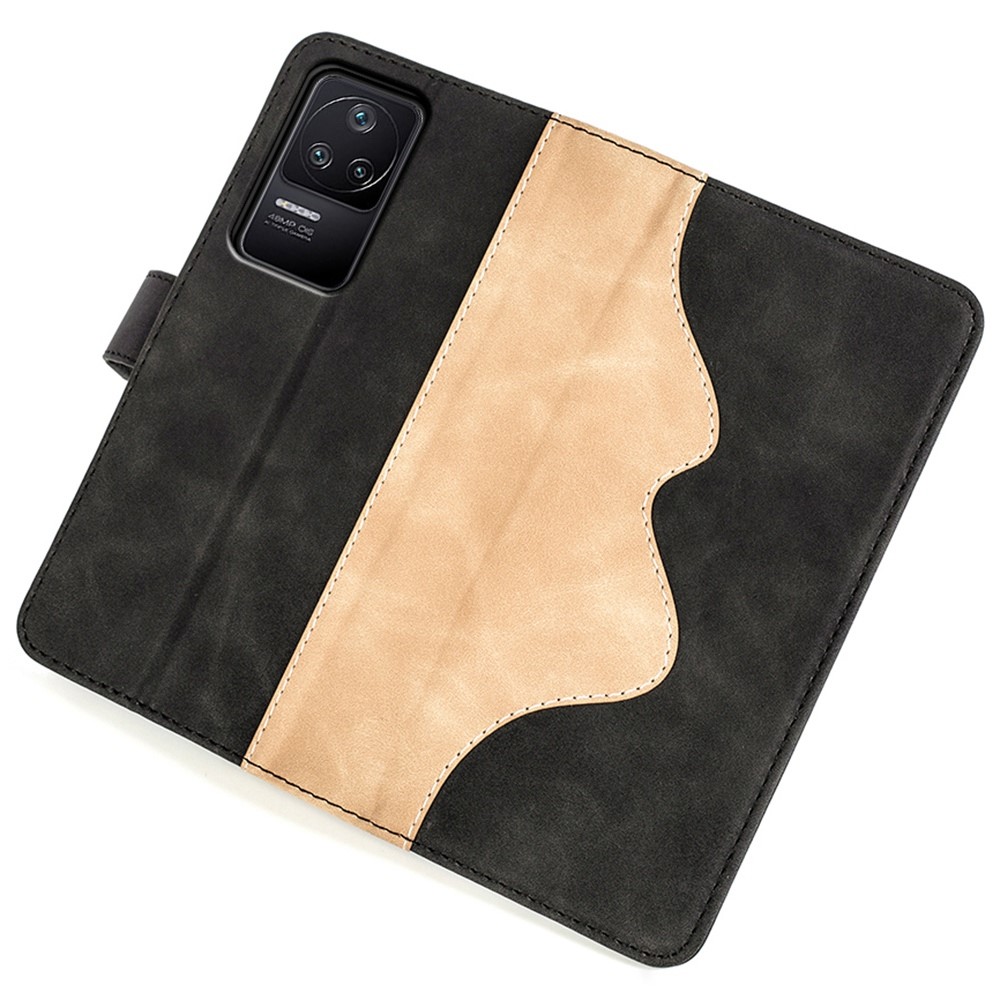 For Xiaomi Poco F4 5G / Redmi K40S 5G PU Leather Color Splicing Phone Case Stand Wallet Folio Flip Anti-drop Cover - Black-4