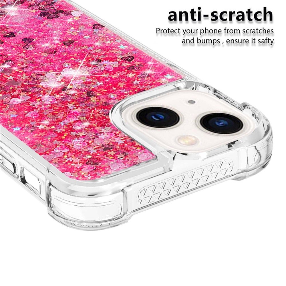 YB Quicksand Series-1 for iPhone 14 Max 6.7 inch Anti-Drop Phone Case Liquid Floating Glitter Sequins TPU Back Cover Scratch-Proof Phone Shell - Pink / Hearts-4