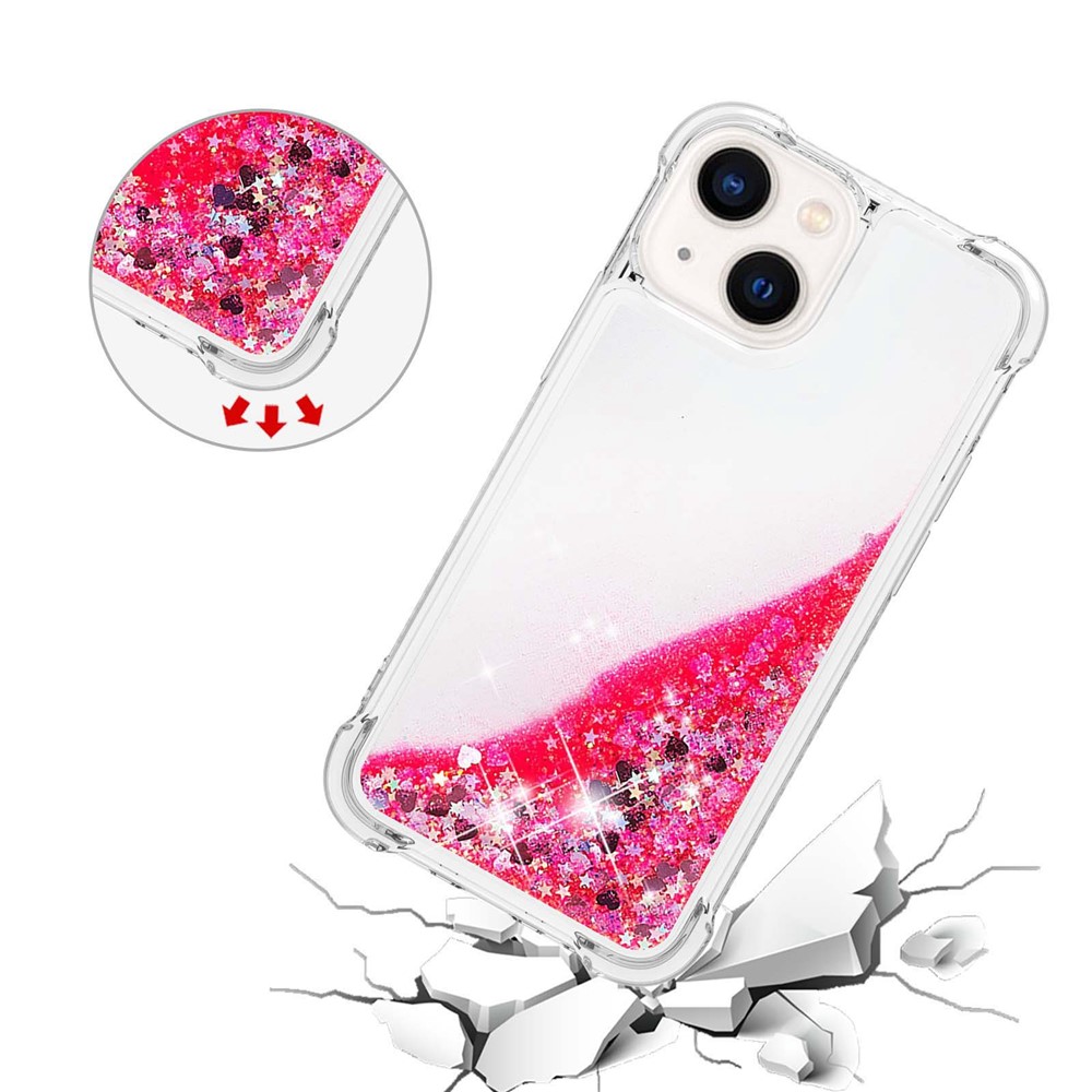YB Quicksand Series-1 for iPhone 14 Max 6.7 inch Anti-Drop Phone Case Liquid Floating Glitter Sequins TPU Back Cover Scratch-Proof Phone Shell - Pink / Hearts-5
