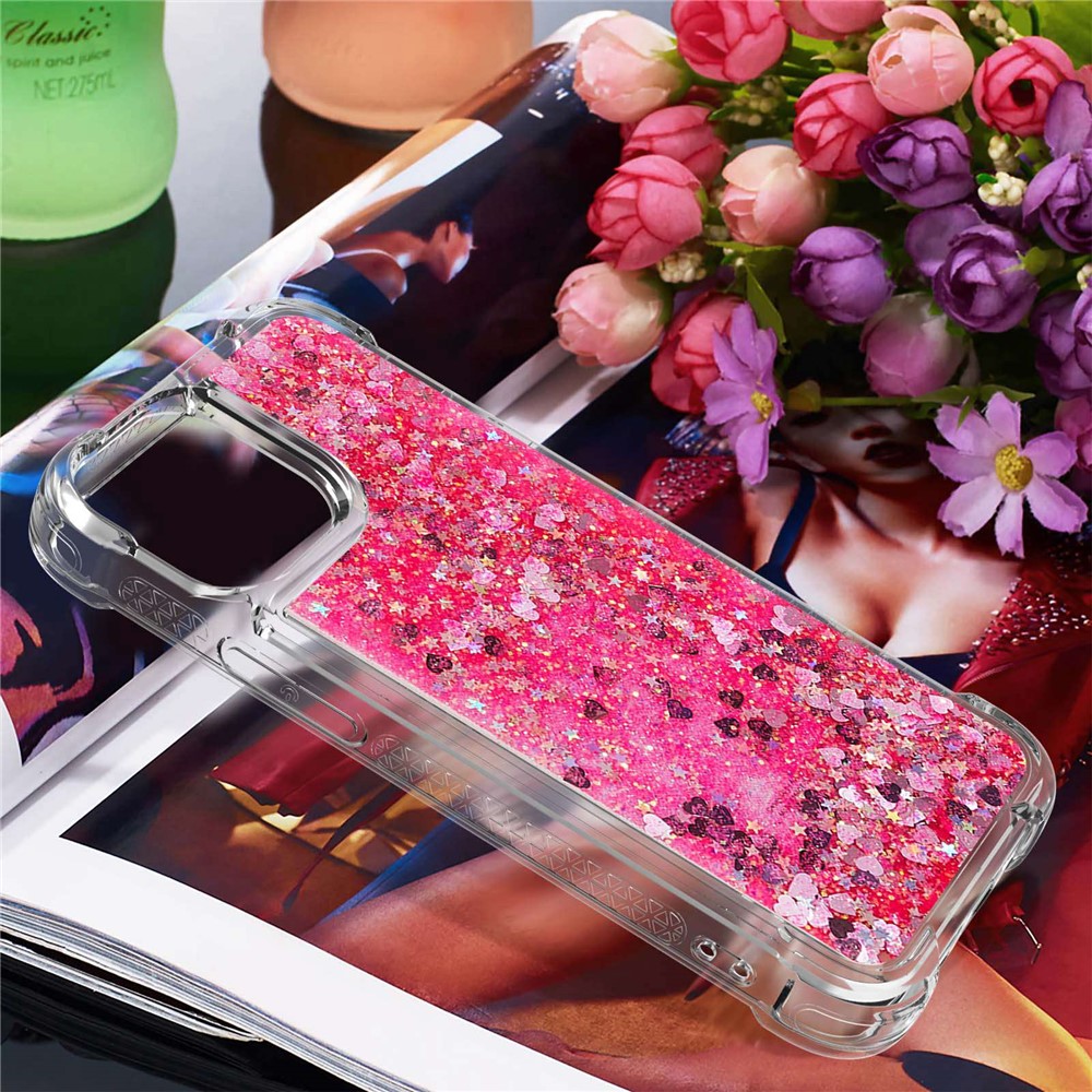 YB Quicksand Series-1 for iPhone 14 Max 6.7 inch Anti-Drop Phone Case Liquid Floating Glitter Sequins TPU Back Cover Scratch-Proof Phone Shell - Pink / Hearts-6