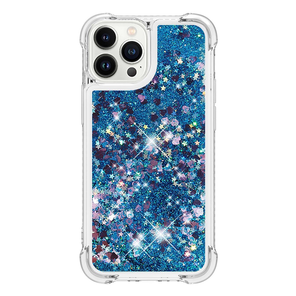 YB Quicksand Series-1 for iPhone 14 Pro Max 6.7 inch TPU Back Cover Shockproof Phone Case with Liquid Floating Glitter Sequins Anti-scratch Phone Shell - Blue / Hearts-2