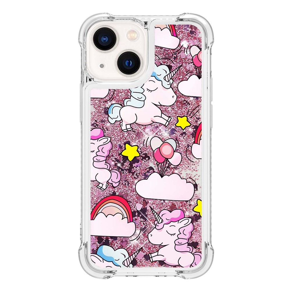 For iPhone 14 6.1 inch Protective Case YB Quicksand Series-2 Glittery Soft TPU Case Pattern Printing Shockproof Phone Cover - Horse and Cloud-2