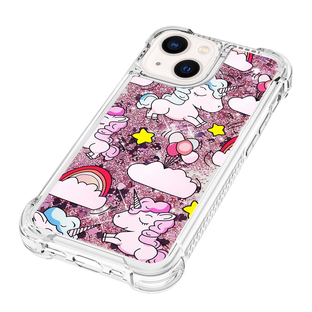 For iPhone 14 6.1 inch Protective Case YB Quicksand Series-2 Glittery Soft TPU Case Pattern Printing Shockproof Phone Cover - Horse and Cloud-3