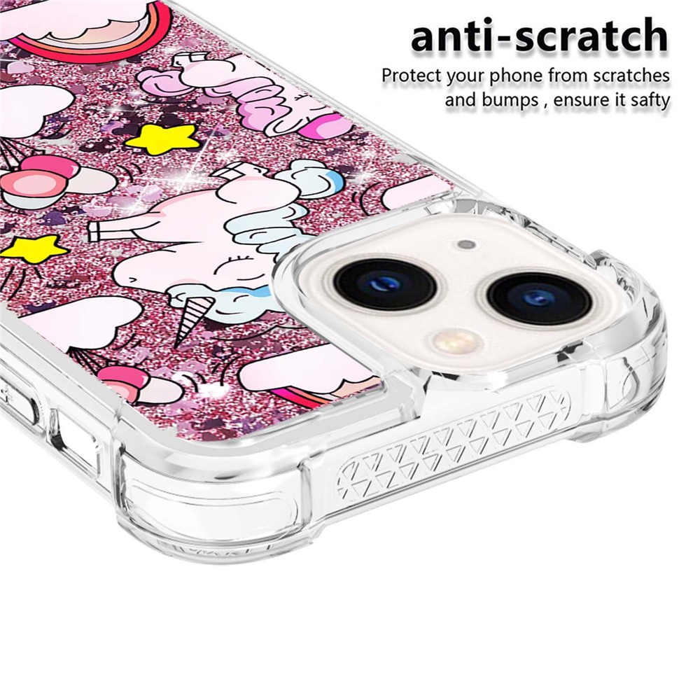 For iPhone 14 6.1 inch Protective Case YB Quicksand Series-2 Glittery Soft TPU Case Pattern Printing Shockproof Phone Cover - Horse and Cloud-4