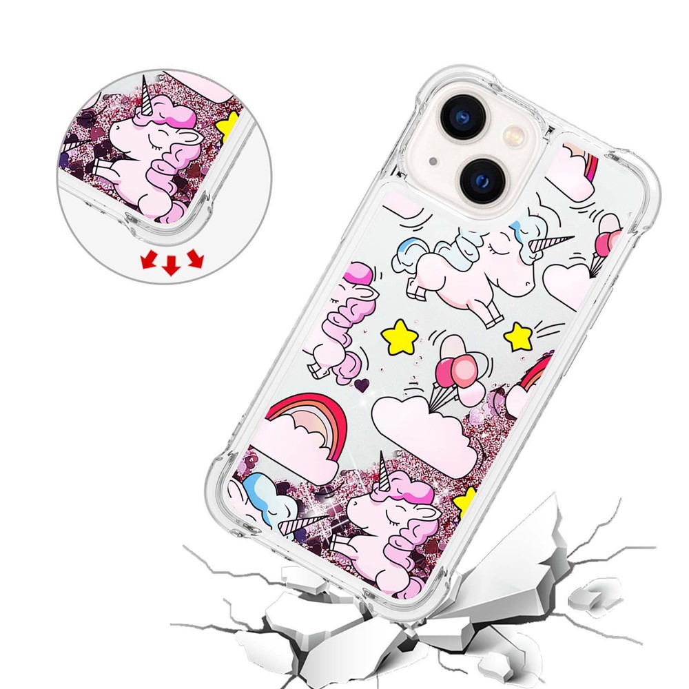 For iPhone 14 6.1 inch Protective Case YB Quicksand Series-2 Glittery Soft TPU Case Pattern Printing Shockproof Phone Cover - Horse and Cloud-5