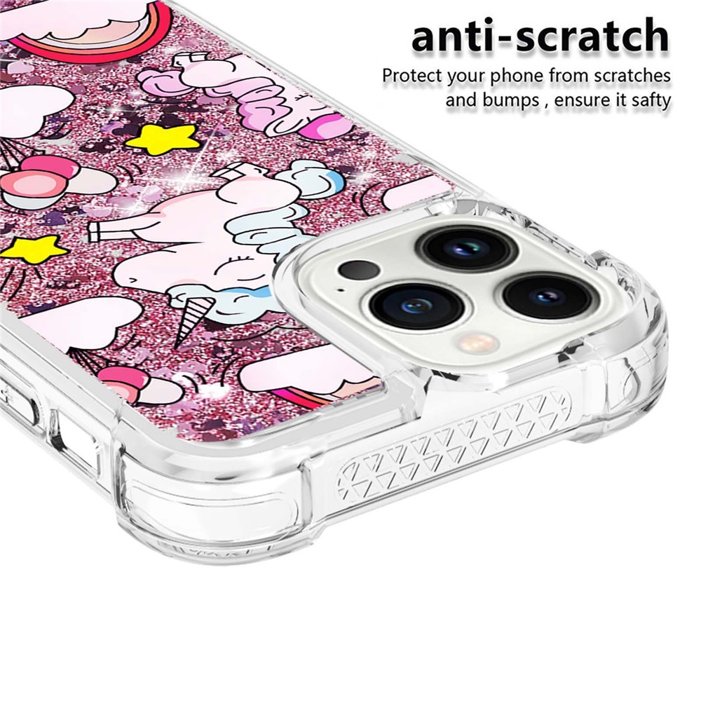 For iPhone 14 Pro Max 6.7 inch Anti-Drop Phone Case YB Quicksand Series-2 Glittery Soft TPU Case Pattern Printed Shockproof Phone Cover - Horse and Cloud-4