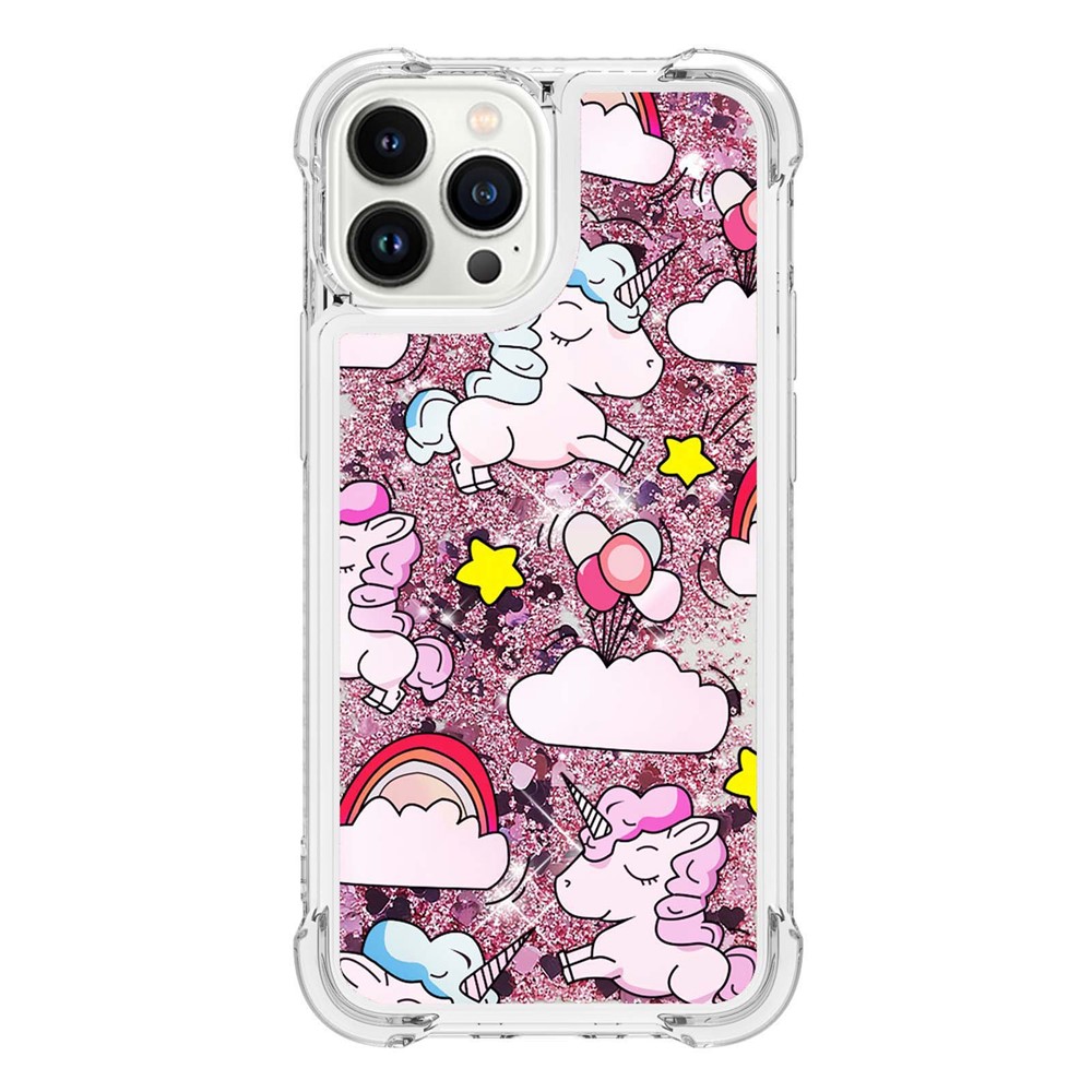 Shockproof Case for iPhone 14 Pro 6.1 inch, YB Quicksand Series-2 Glittery Soft TPU Case Pattern Printed Protective Phone Cover - Horse and Cloud-2