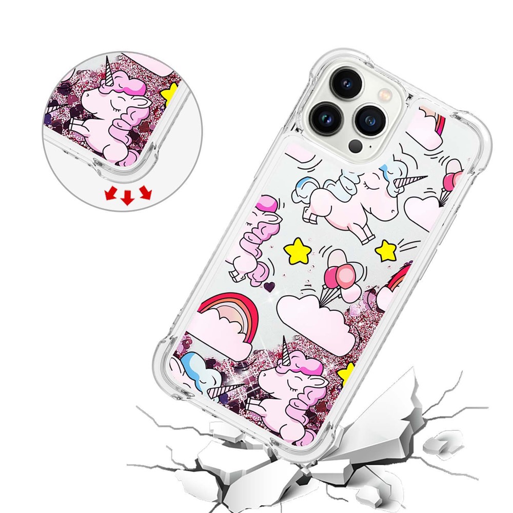 Shockproof Case for iPhone 14 Pro 6.1 inch, YB Quicksand Series-2 Glittery Soft TPU Case Pattern Printed Protective Phone Cover - Horse and Cloud-5