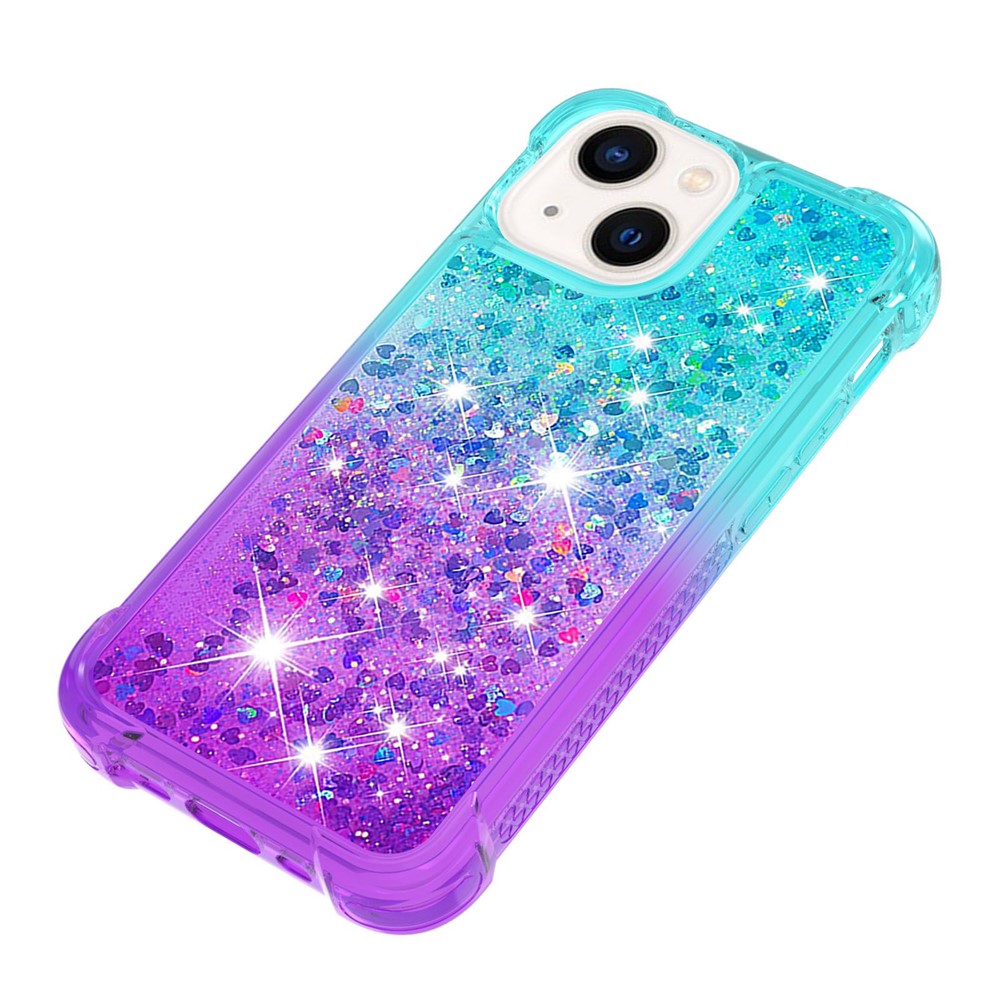 YB Quicksand Series-3 for iPhone 14 Max 6.7 inch Gradient Color Moving Glitters Quicksand Phone Case Shockproof TPU Cover - Sky Blue / Purple-3