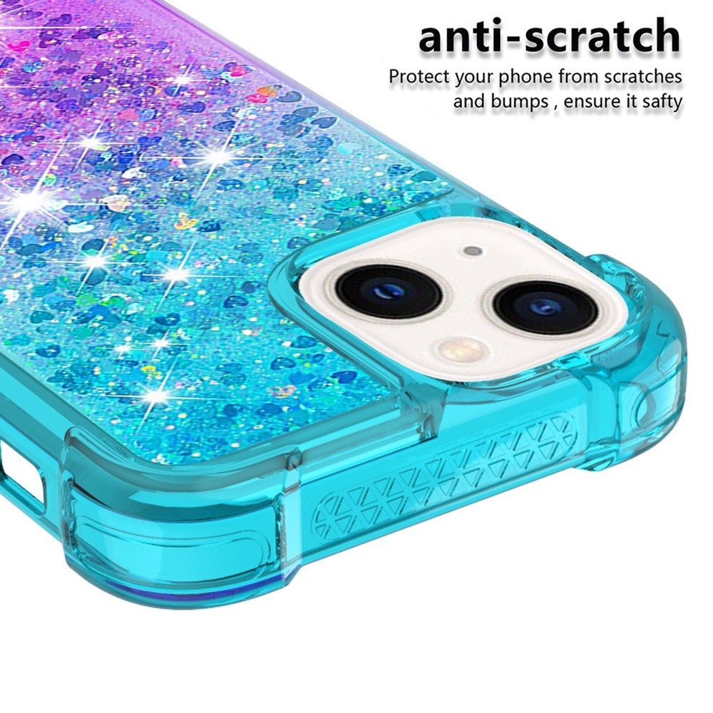 YB Quicksand Series-3 for iPhone 14 Max 6.7 inch Gradient Color Moving Glitters Quicksand Phone Case Shockproof TPU Cover - Sky Blue / Purple-4