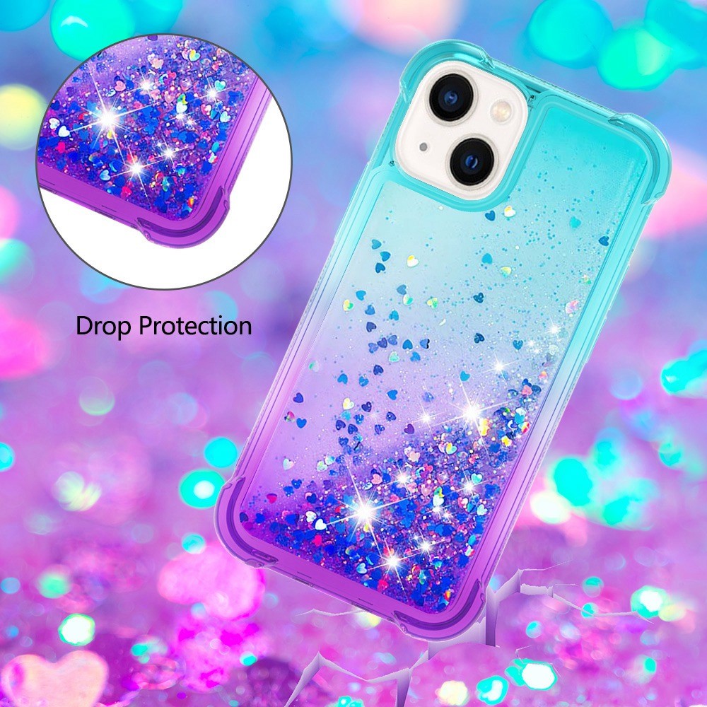 YB Quicksand Series-3 for iPhone 14 Max 6.7 inch Gradient Color Moving Glitters Quicksand Phone Case Shockproof TPU Cover - Sky Blue / Purple-5