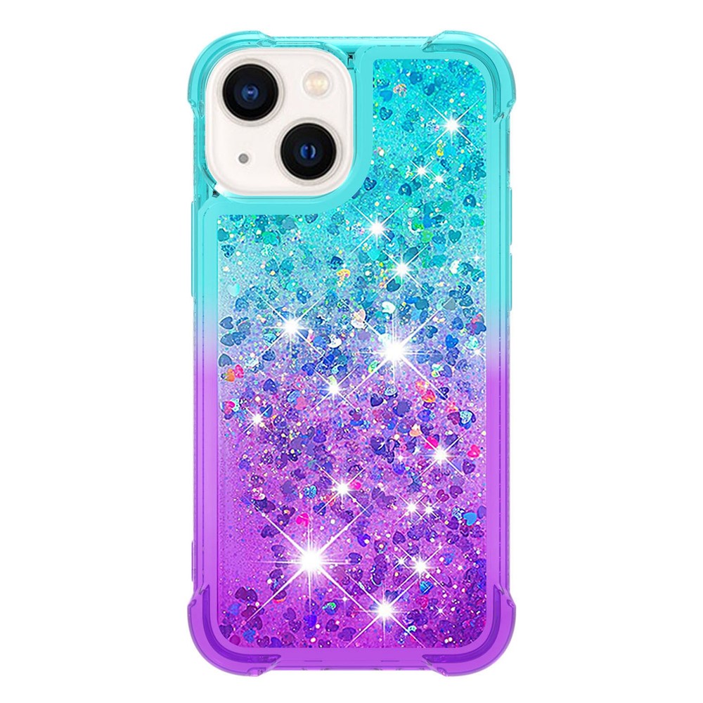 YB Quicksand Series-3 for iPhone 14 6.1 inch Gradient Color Floating Sequins TPU Case Quicksand Phone Protective Cover - Sky Blue / Purple-2