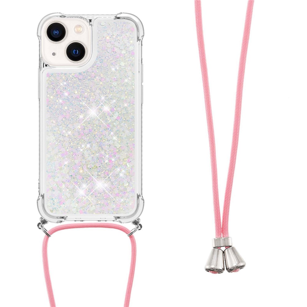 YB Quicksand Series-4 for Xiaomi Redmi 10C Liquid Glitter Case Quicksands Waterfall Flowing Sparkle Moving Soft TPU Protective Cover with Lanyard - Green / Hearts-1