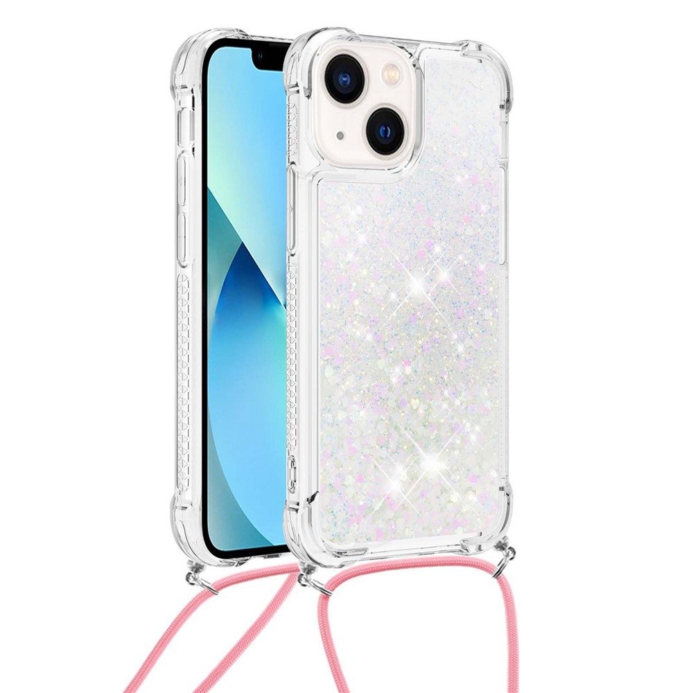 YB Quicksand Series-4 for Xiaomi Redmi 10C Liquid Glitter Case Quicksands Waterfall Flowing Sparkle Moving Soft TPU Protective Cover with Lanyard - Green / Hearts-2