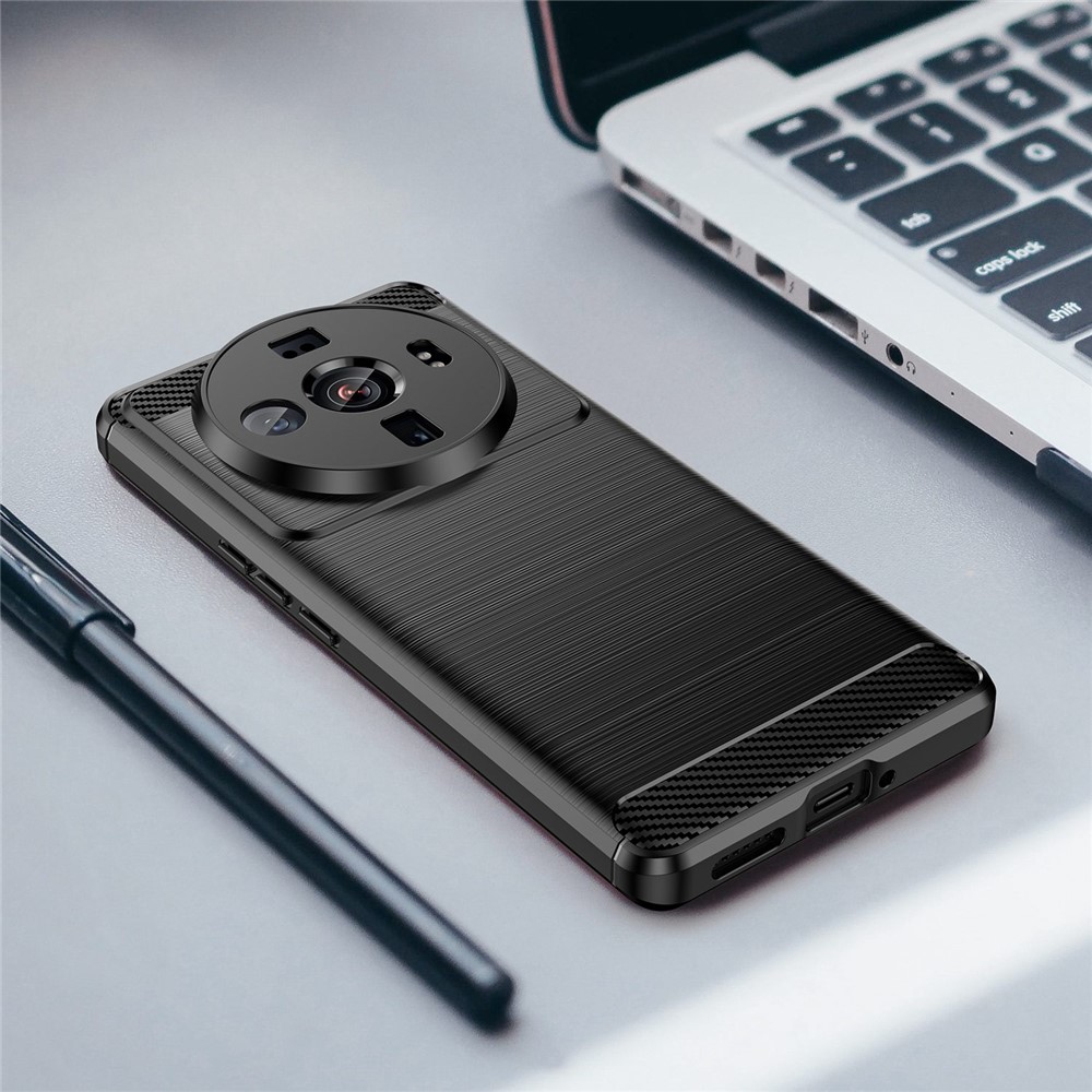 Brushed Slim Phone Case for Xiaomi 12S Ultra 5G, Carbon Fiber Texture TPU Cover Scratch Resistant Cell Phone Shell - Black-6