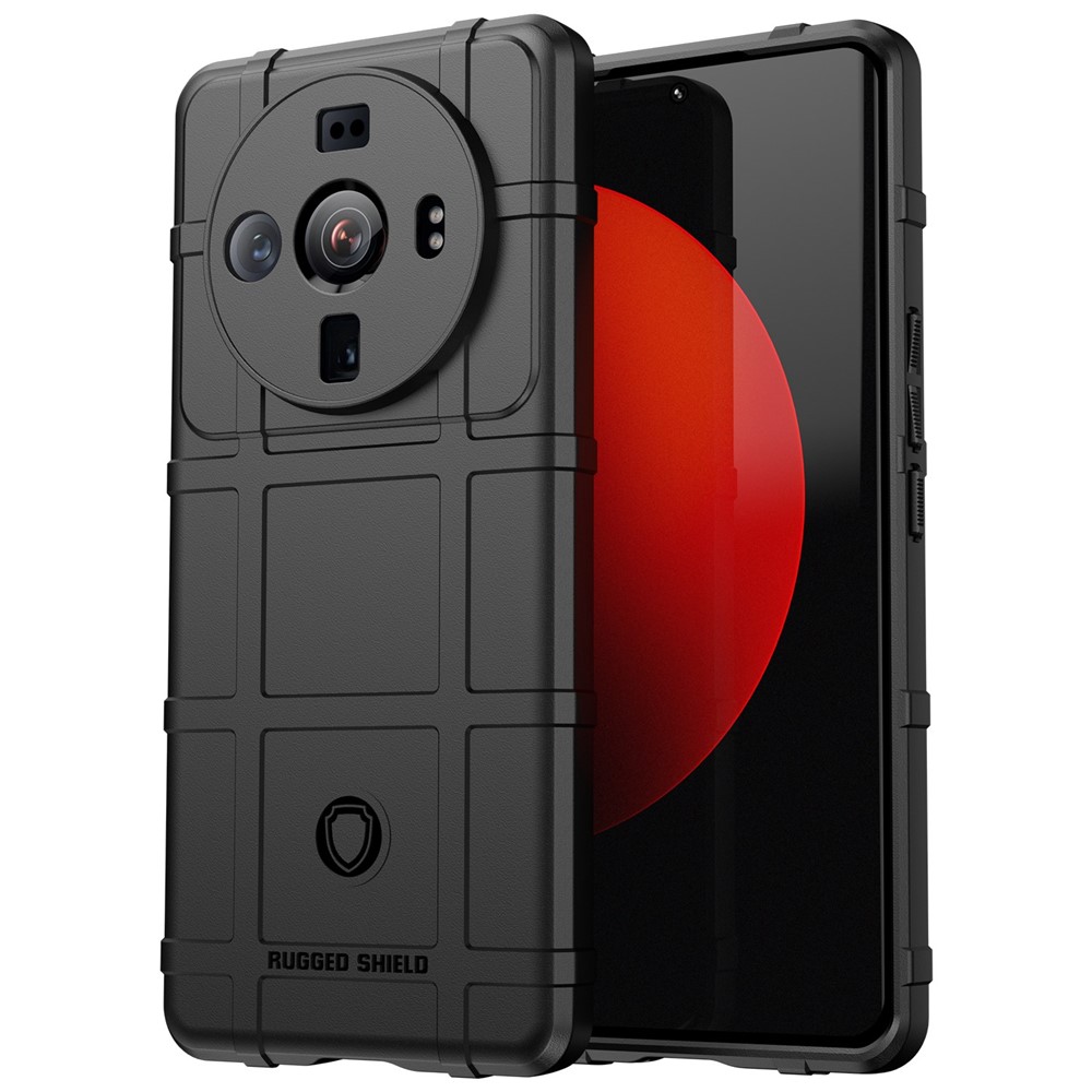 For Xiaomi 12S Ultra 5G Rugged Square Grid Thickened Soft TPU Back Case Protective Phone Case - Black-1