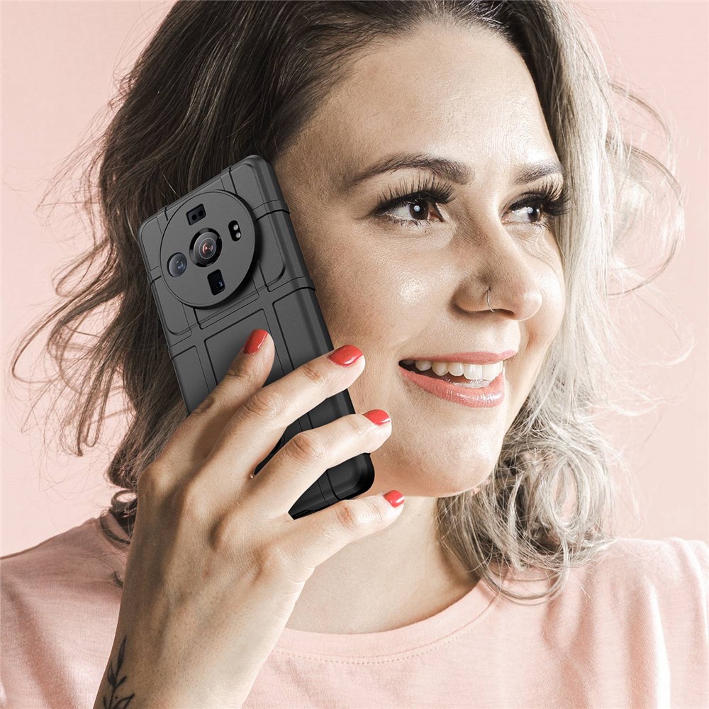 For Xiaomi 12S Ultra 5G Rugged Square Grid Thickened Soft TPU Back Case Protective Phone Case - Black-6