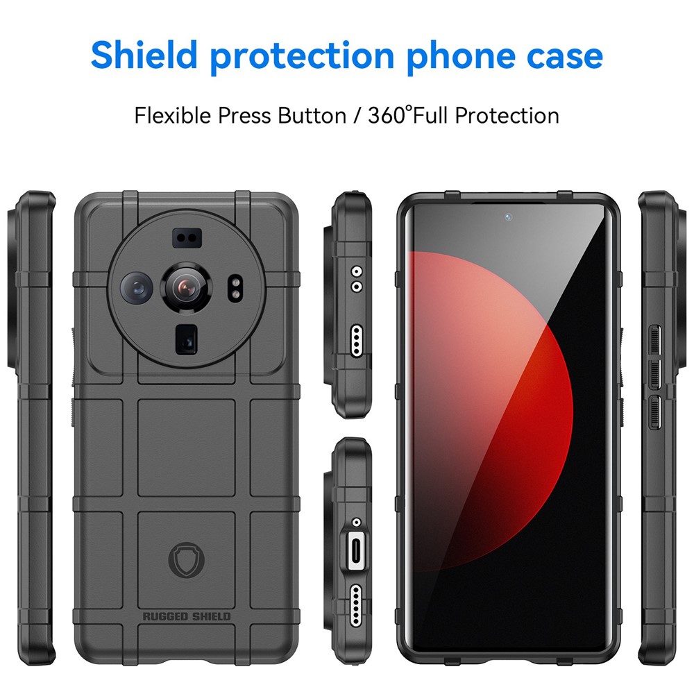 For Xiaomi 12S Ultra 5G Rugged Square Grid Thickened Soft TPU Back Case Protective Phone Case - Black-7
