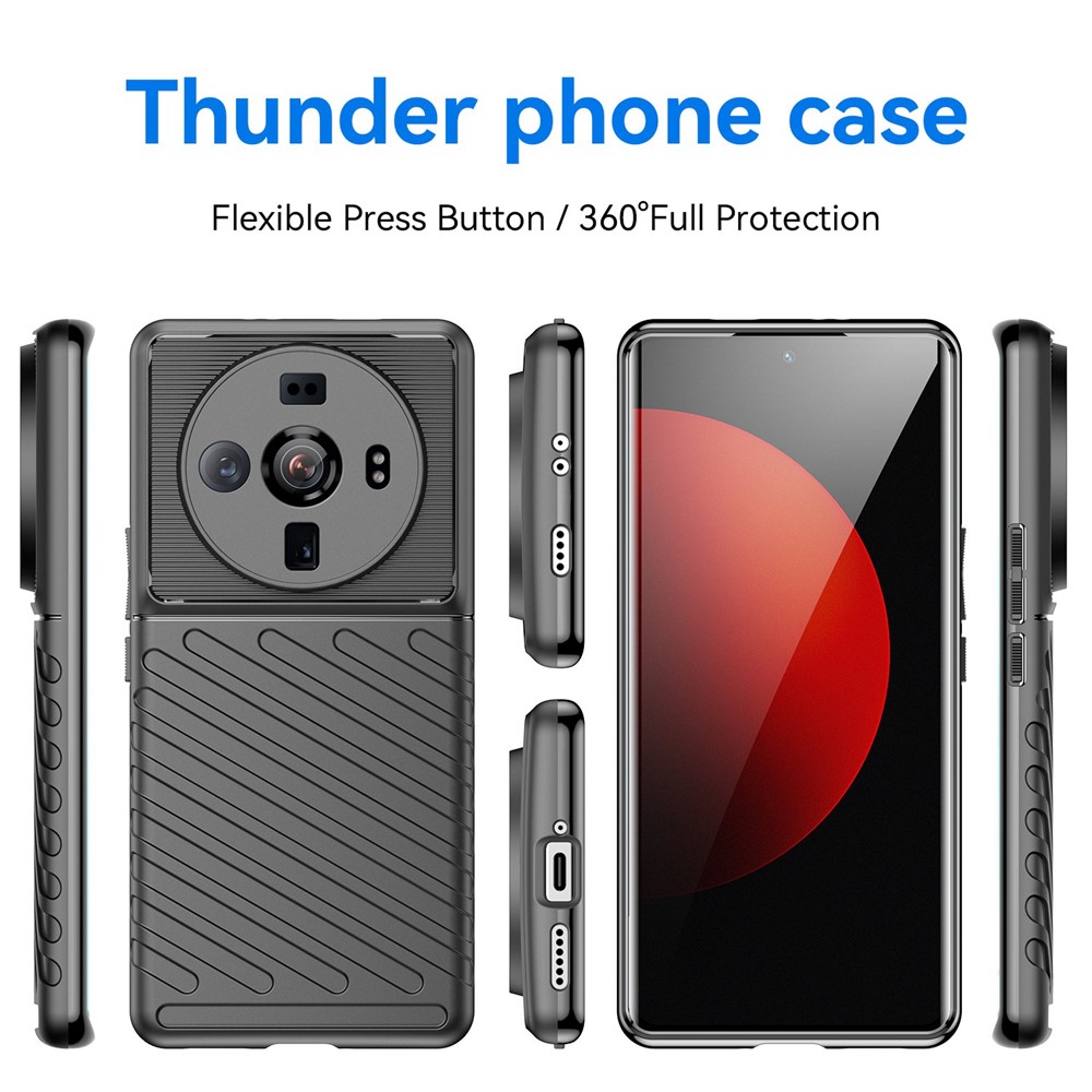 For Xiaomi 12S Ultra 5G Thunder Series Thickened TPU Phone Case Twill Texture Anti-fingerprint Anti-shock Protector - Black-7