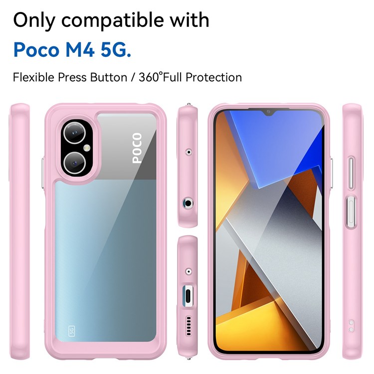 For Xiaomi Poco M4 5G Raised Bezel Drop Protection Phone Cover Hard Acrylic + TPU Dustproof Mobile Phone Case - Rouge Pink-3