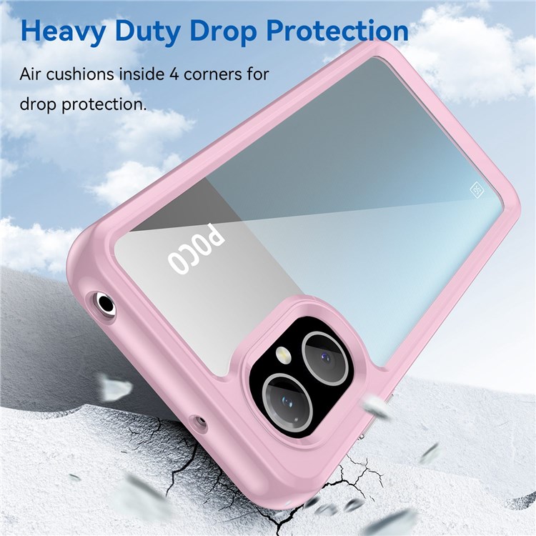 For Xiaomi Poco M4 5G Raised Bezel Drop Protection Phone Cover Hard Acrylic + TPU Dustproof Mobile Phone Case - Rouge Pink-4