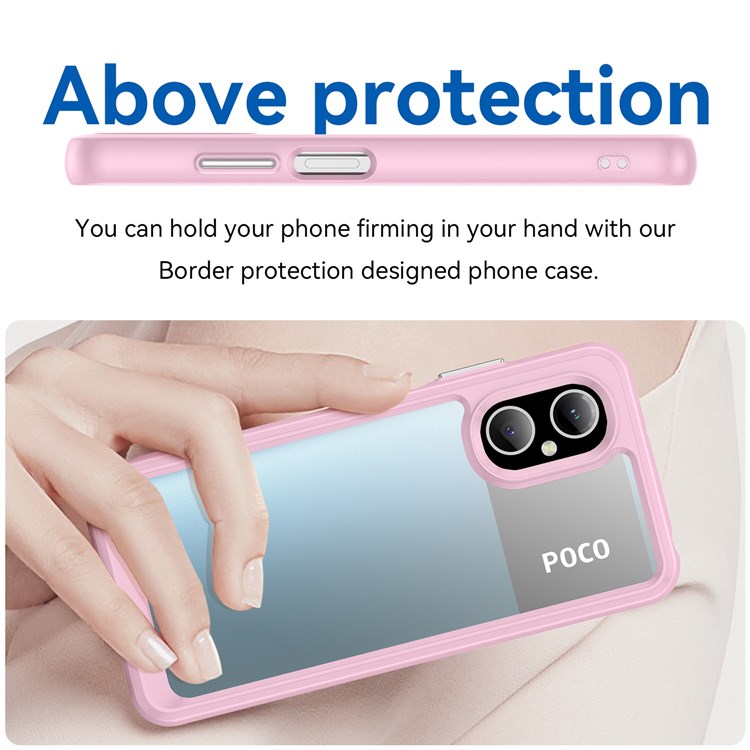 For Xiaomi Poco M4 5G Raised Bezel Drop Protection Phone Cover Hard Acrylic + TPU Dustproof Mobile Phone Case - Rouge Pink-5