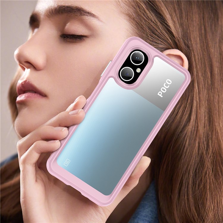 For Xiaomi Poco M4 5G Raised Bezel Drop Protection Phone Cover Hard Acrylic + TPU Dustproof Mobile Phone Case - Rouge Pink-8