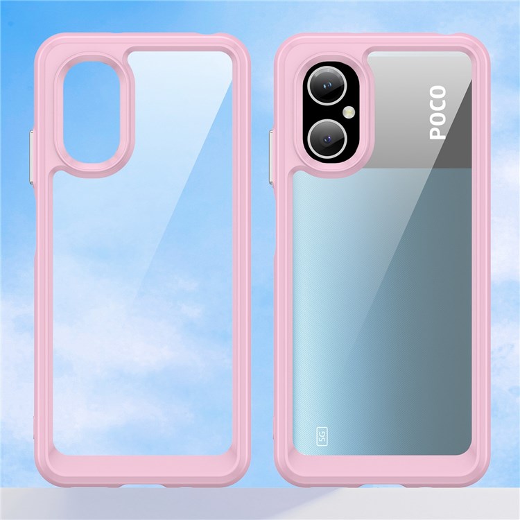 For Xiaomi Poco M4 5G Raised Bezel Drop Protection Phone Cover Hard Acrylic + TPU Dustproof Mobile Phone Case - Rouge Pink-9