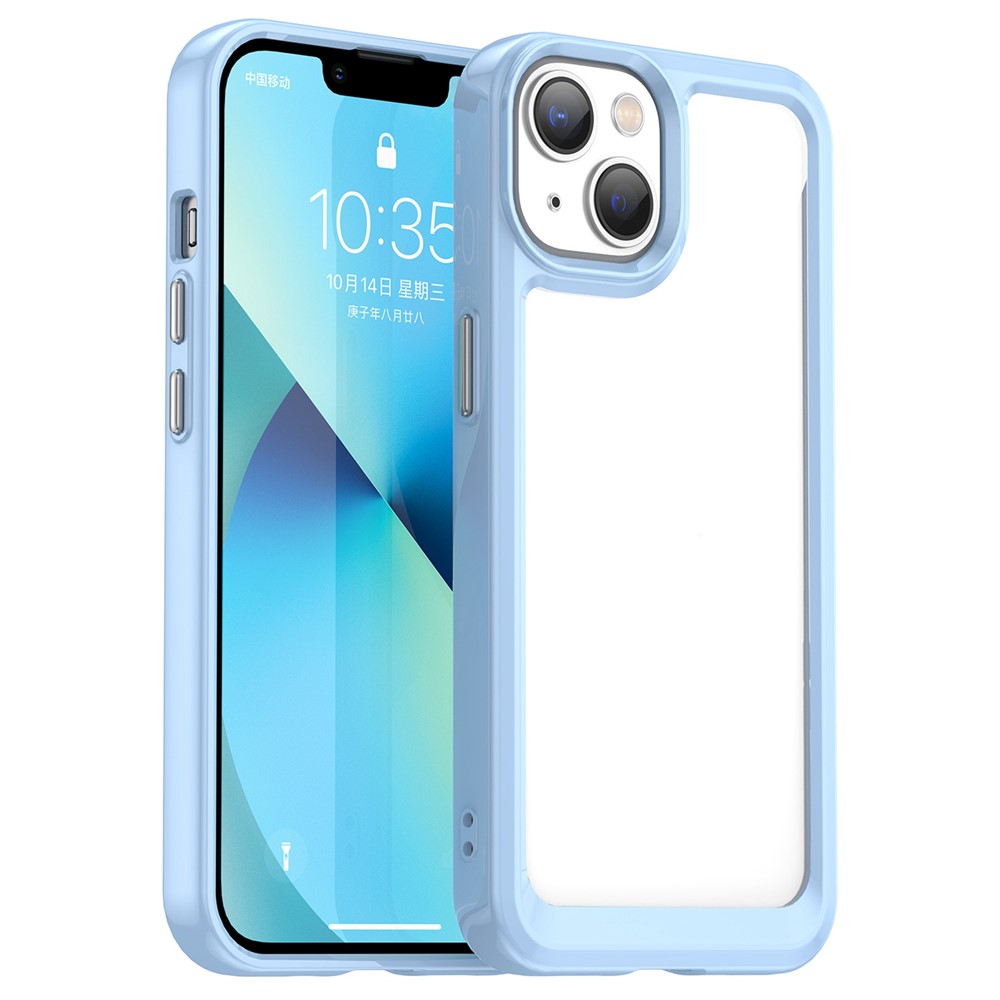 For iPhone 14 Max 6.7 inch TPU + Acrylic Hybrid Phone Case Anti-drop Anti-fingerprint Back Cover - Blue-1