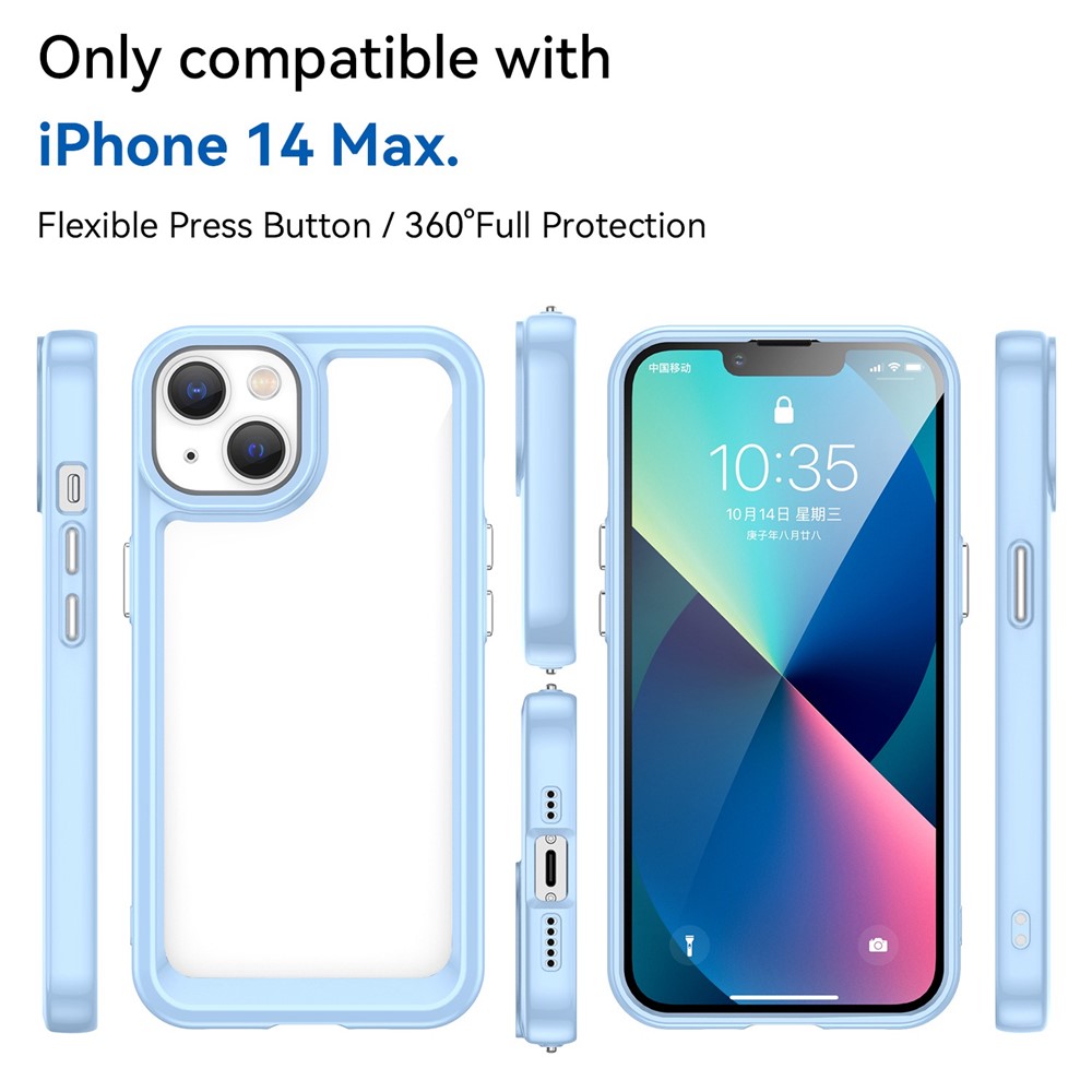 For iPhone 14 Max 6.7 inch TPU + Acrylic Hybrid Phone Case Anti-drop Anti-fingerprint Back Cover - Blue-3
