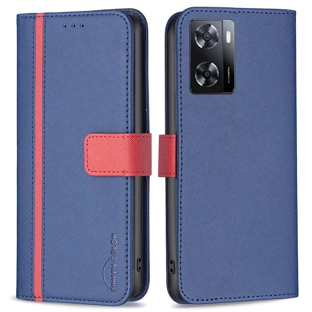 BINFEN COLOR BF Leather Series-9 for Oppo A57 4G Cross Texture Style 13 Phone Cover Splicing Stand Wallet Leather Anti-wear Shell - Blue-1