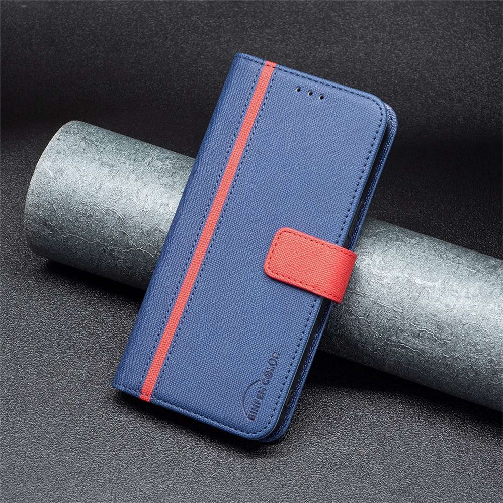 BINFEN COLOR BF Leather Series-9 for Oppo A57 4G Cross Texture Style 13 Phone Cover Splicing Stand Wallet Leather Anti-wear Shell - Blue-5
