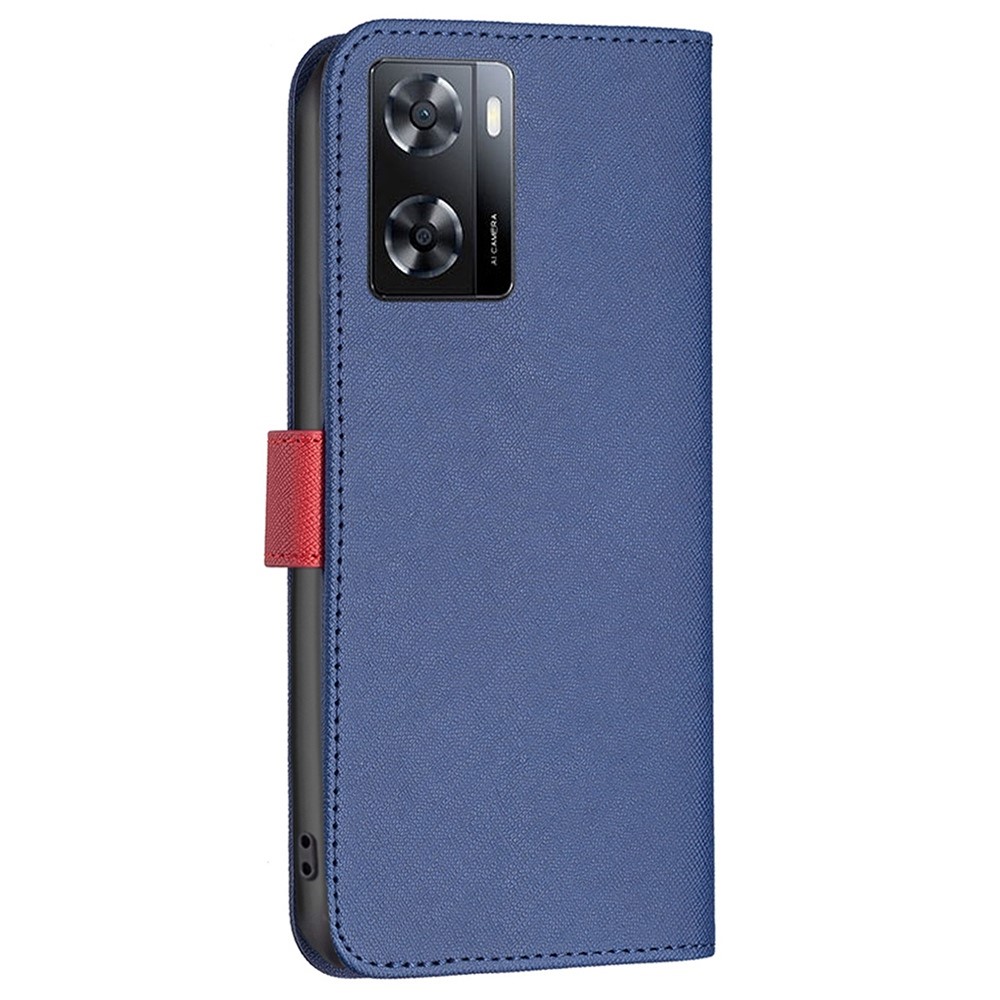 BINFEN COLOR BF Leather Series-9 for Oppo A57 4G Cross Texture Style 13 Phone Cover Splicing Stand Wallet Leather Anti-wear Shell - Blue-7