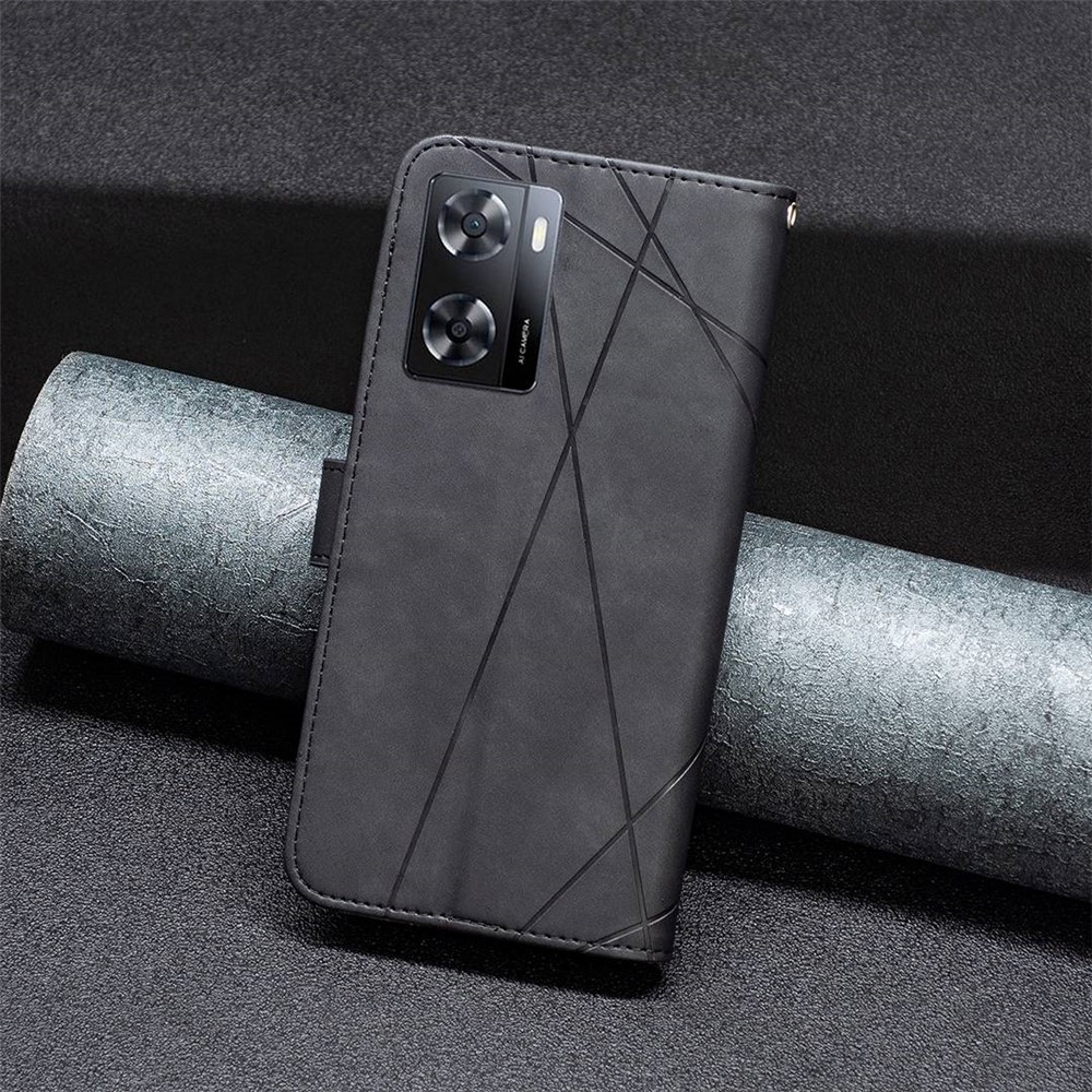 BINFEN COLOR BF Imprinting Pattern Series-2 for Oppo A57 4G Protective Cover Style 05 Imprinting Geometric Pattern Case PU Leather Stand Phone Wallet Shell - Black-4