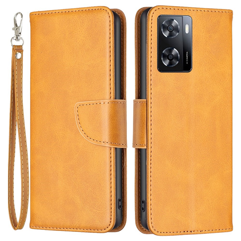 For Oppo A57 4G BF Leather Series-4 Leather Stand Wallet Phone Case Shockproof Magnetic Clasp Cover with Wrist Strap - Yellow-1
