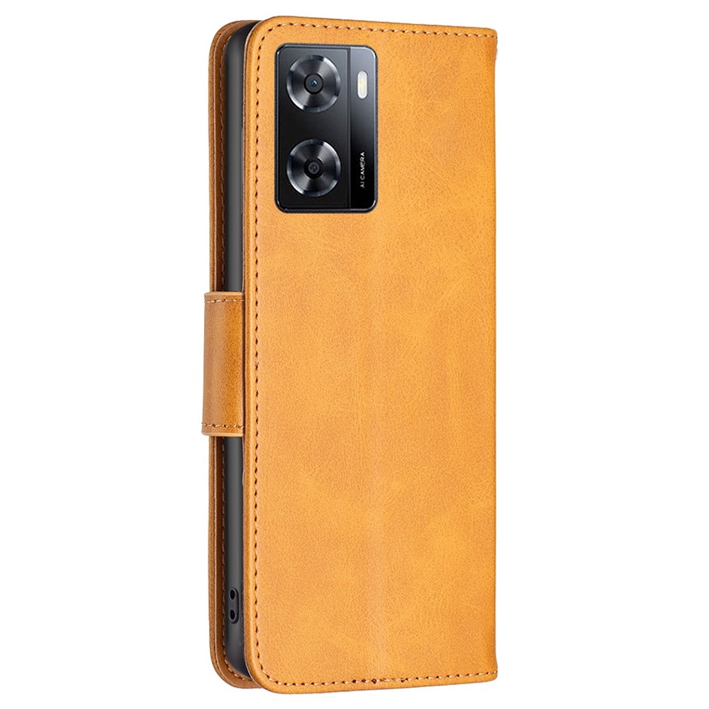 For Oppo A57 4G BF Leather Series-4 Leather Stand Wallet Phone Case Shockproof Magnetic Clasp Cover with Wrist Strap - Yellow-7