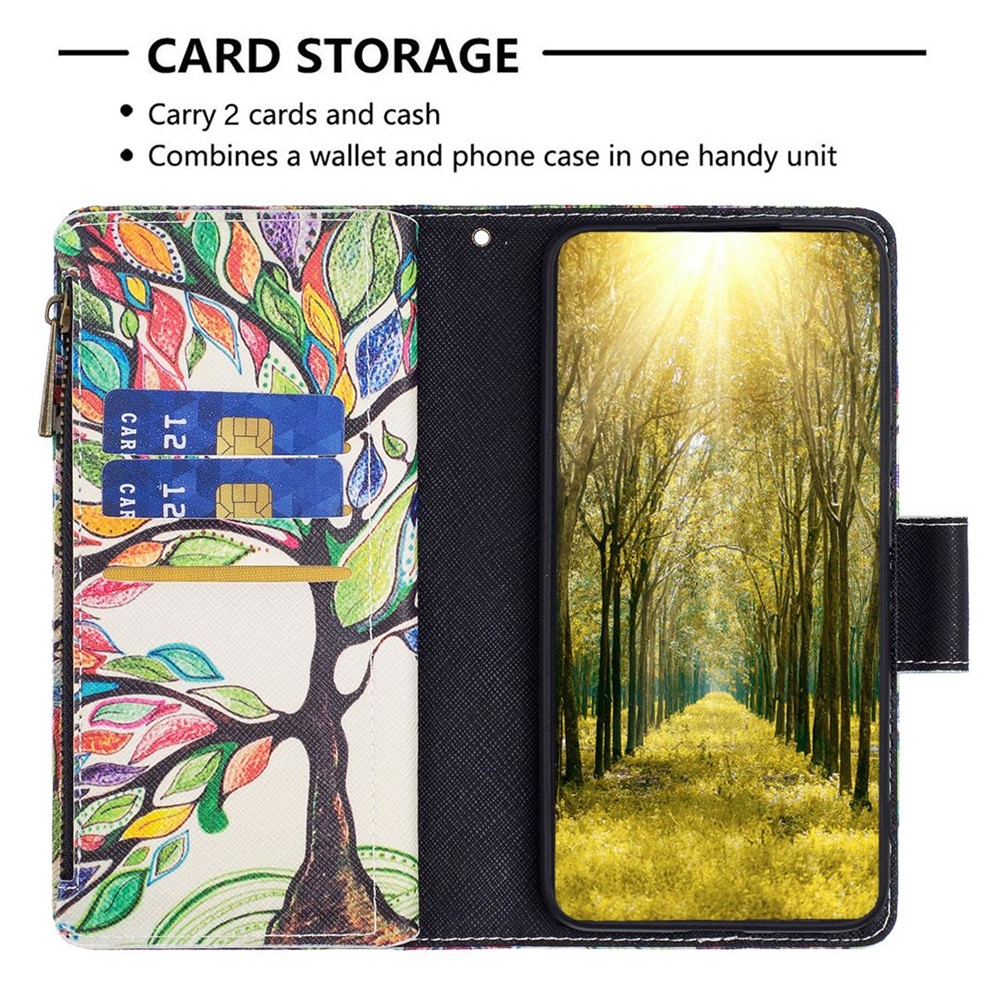 BF Pattern Printing Leather Series-4 for Oppo A57 4G Style-03 Pattern Printing Zipper Pocket Design PU Leather Phone Case Flip Stand Wallet Cover - Life Tree-3