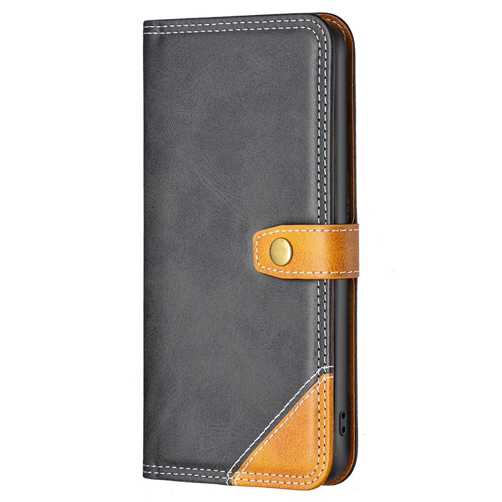 BINFEN COLOR BF Leather Series-8 for Oppo A57 4G Style 12 Double Stitching Lines Card Holder PU Leather Splicing Stand Phone Case - Black-6