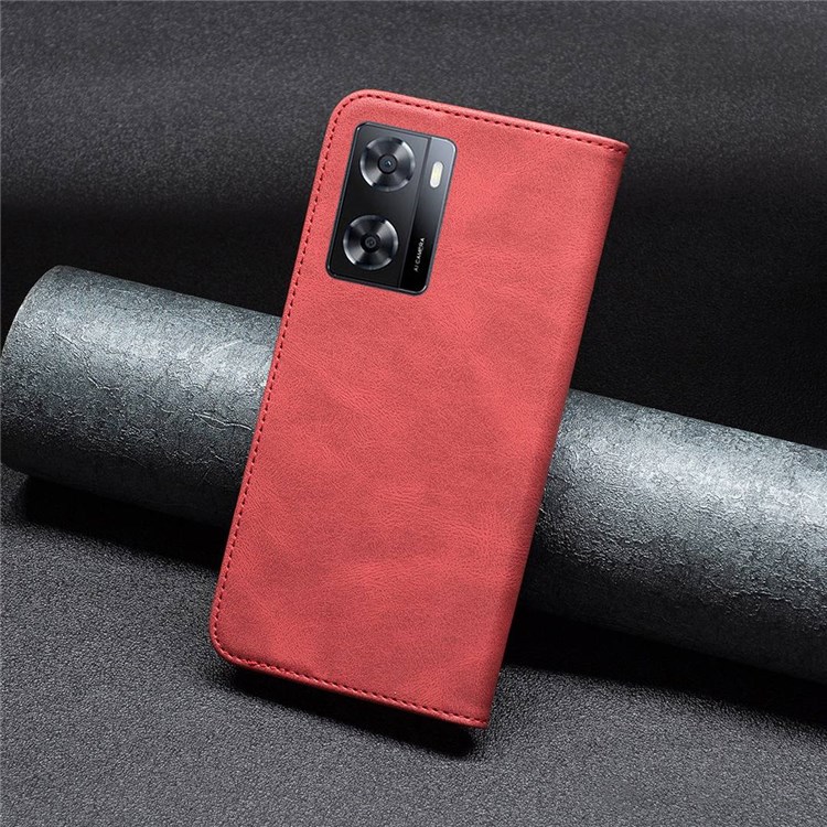 BINFEN COLOR BF Leather Series-5 Style-08 for Oppo A57 4G RFID Blocking PU Leather Phone Case Magnetic Absorption Drop-proof Wallet Stand Cover - Red-6