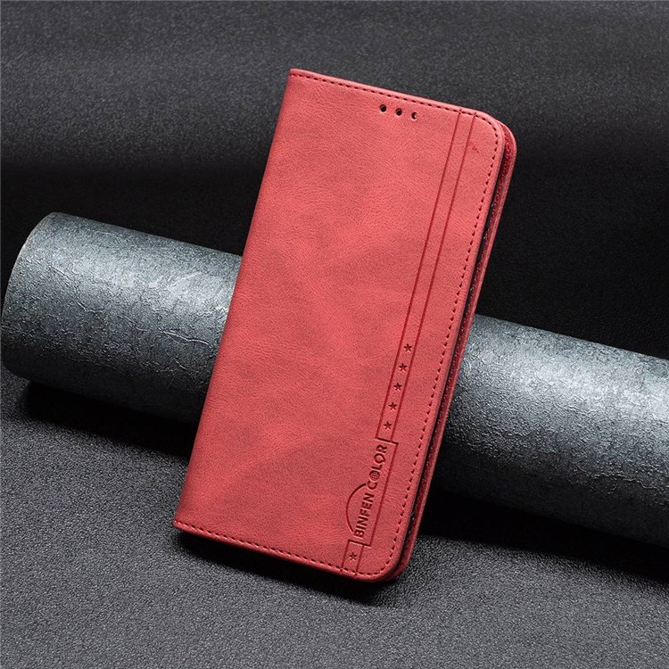 BINFEN COLOR BF Leather Series-5 Style-08 for Oppo A57 4G RFID Blocking PU Leather Phone Case Magnetic Absorption Drop-proof Wallet Stand Cover - Red-7